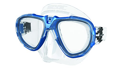 Seac Fox Tauchmaske Mit Maskenbox, transparent/Blau, One Size