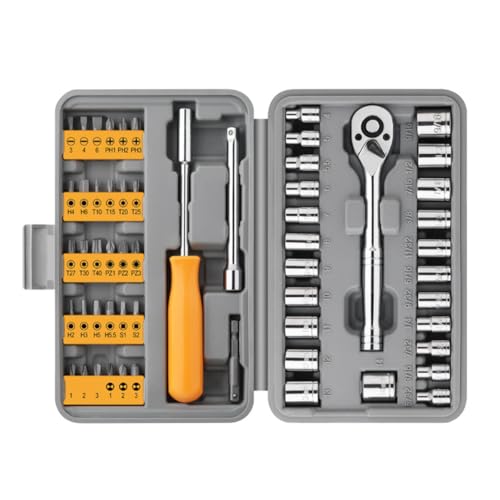 Qtynudy 57-Teiliges Steckschlüssel-Autoreparatur-Werkzeugset, Batch-Ratschenschlüssel-Reparaturwerkzeug, Multifunktions-Werkzeugkasten, Hardware-Werkzeuge, Langlebig, Einfache Installation