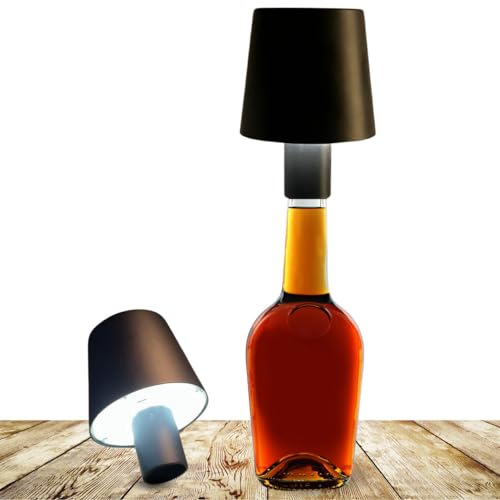 Bada Bing 2er Set LED Akku Touch Lampe schwarz als Flaschenlicht - Deko Lampe als Aufsatz für Flaschen - dimmbar und wiederaufladbar - Tischlampe kabellos in warmweiß und kaltweiß - Tischleuchte Haus