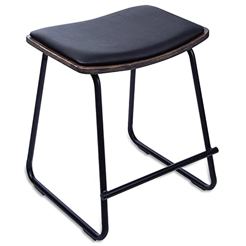 Barhocker aus Metall, Barstuhl mit bequemer Sitzauflage, Küchen-Hocker Deluxe mit Fußstütze und Leder-Sitzfläche, Küchenstühle in Verschiedene Größen (Schwarz, 46 cm)