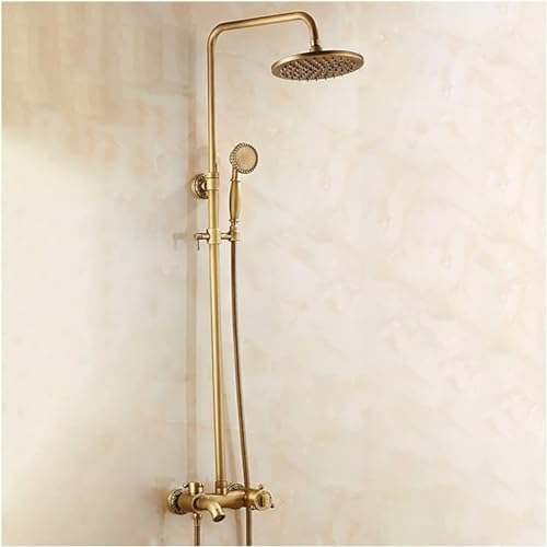 JQFDD Thermostat Shower System with 8 Inch Shower Head, Antique Shower Set, Shower Fitting, Brass Shower Column, Wall Mounted, Rain Shower Set, Shower Set with Hand Shower, Bath Inlet
