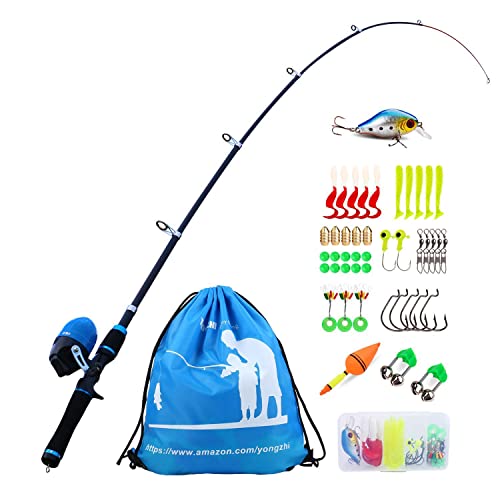 Sougayilang Kids Fishing Pole with Spincast Reel Telescopic Fishing Rod Combo Full Kits for Boys,Girls and Adults-Bule