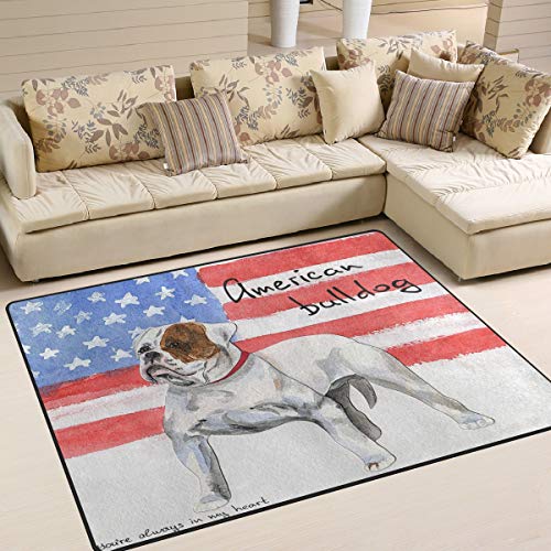 Use7 Teppich mit amerikanischer Flagge, Bulldogge, Mops, für Wohnzimmer, Schlafzimmer, 203 x 147,3 cm