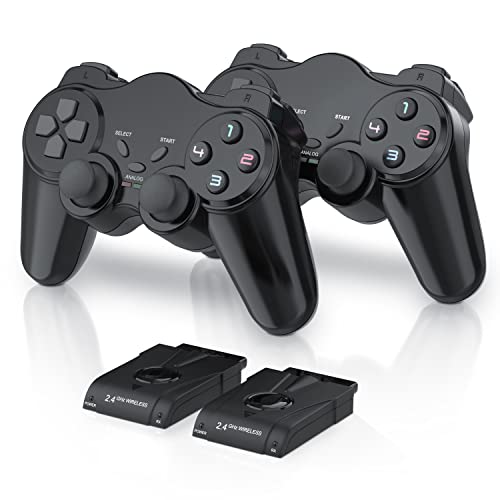 CSL - 2X Funk Controller für PS2 Playstation 2 Dual Vibration, Wireless Gamepad PS 2 kabellos, schwarz