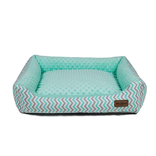 RecoBed EXLUSIVE Hundebett Crete Hundesofa Hundekorb Tierbett Großeauswahl Farbeauswahl Cordura Aussen Minky Innen (S (65x50 cm), Mint - Grey)