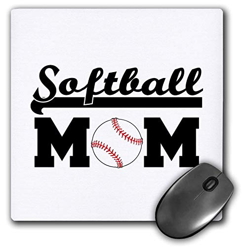 3dRose - Softball Mom with a Softball Black Lettering on White Background - Mouse Pad - (mp-325011-1)