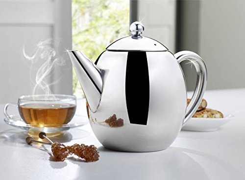 Thermoskanne silber | 1,2 Liter Edelstahl Tee- und Kaffeekanne | Doppelwandig isoliert | Elegante und zeitlos-klassische Form | Hält Tee & Kaffee lange heiß | Sehr robust & langlebig
