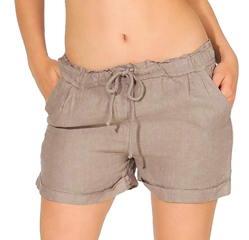Malito Damen Shorts aus Leinen | lässige Bermuda | Pants für den Strand | Kurze Hose - Hotpants 1964 (Fango, L)