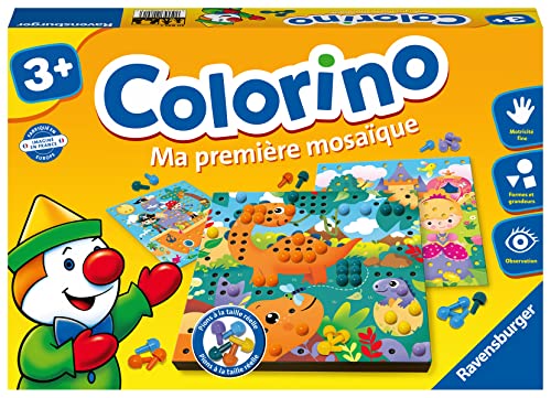 Ravensburger - Lernspiel – Colorino Ma erstes Mosaik – Lernspiel der Farben und Handhabung – Motorität und Kreativität – ab 3 Jahren – 20891 – Französische Version