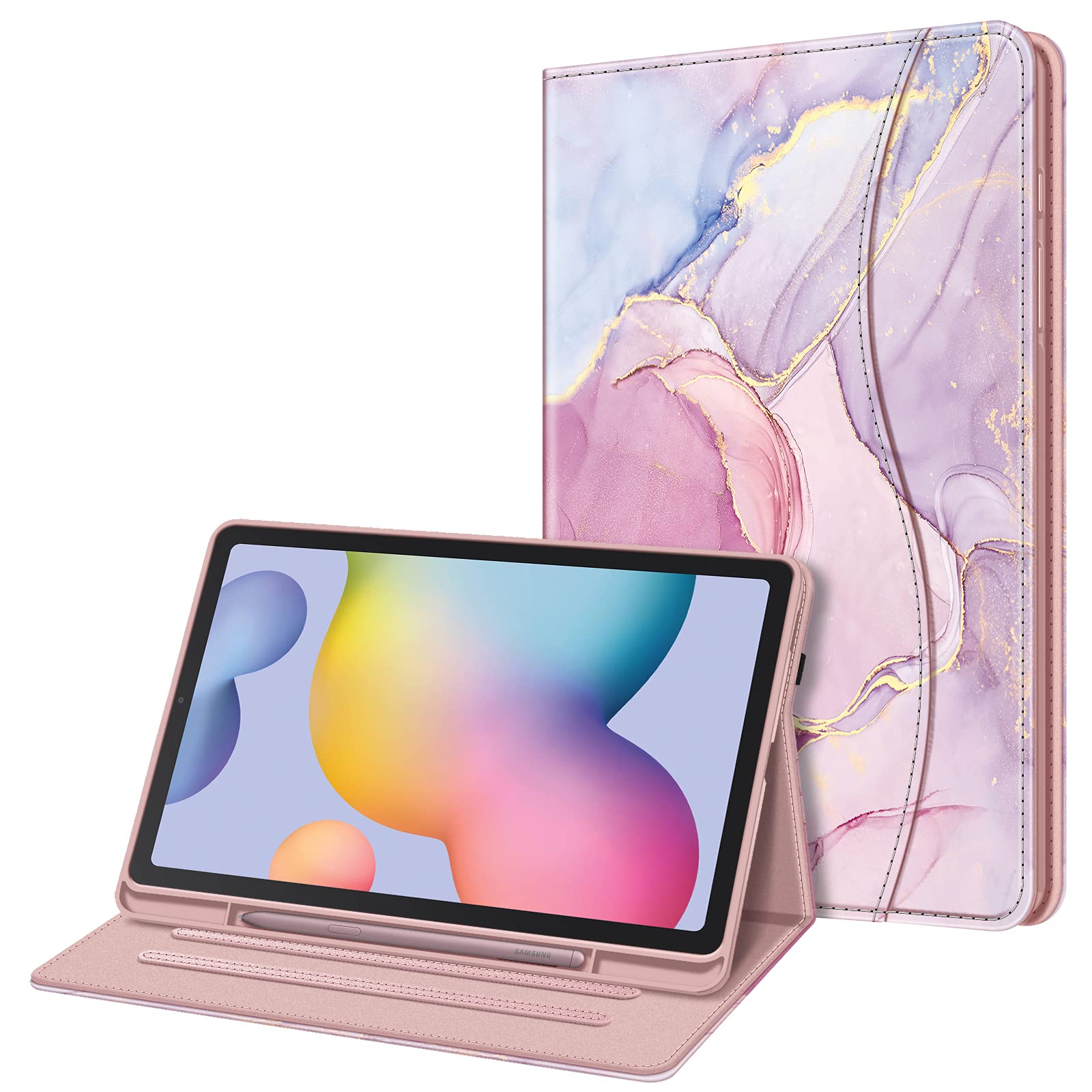 Fintie Hülle für Samsung Galaxy Tab S6 Lite 10.4 2024/2022/2020, Soft TPU Rückseite Gehäuse Schutzhülle mit S Pen Halter und Dokumentschlitze, Glorreicher Marmor