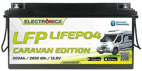 Electronicx LiFePO4 Caravan Edition Batterie 200Ah 12,8V Versorgungsbatterie 2560 Wh mit Bluetooth-Funktion Lithium-Eisenphosphat Akku inklusive App BMS