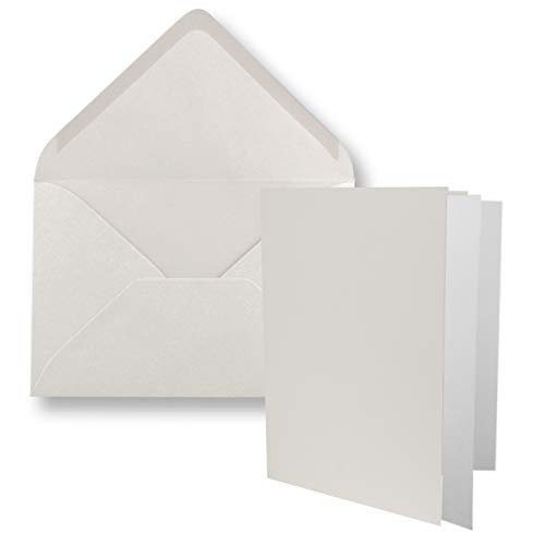 75x DIN B6 Faltkarten Set mit Umschlägen in Naturweiß (Weiß) - 120 x 170 mm - inkl. weißem Einlege-Papier - ideal für Einladungskarten, Hochzeit, Taufe, Kommunion, Konfirmation