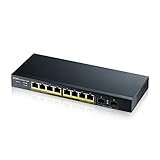 Zyxel 8-Port Gigabit PoE Switch |Smart managed |Tisch-/Wandmontage und lüfterloses Design |8 PoE+-Ports mit einem Budget von 77 W und 2 SFP-Ports | VLAN, IGMP, QoS| Lebenslange Garantie [GS1900-10HP]