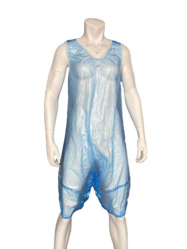 Haian Unisex Strampler aus PVC mit Schnappverschluss im Schritt (transparentes Blau, Größe 3XL)