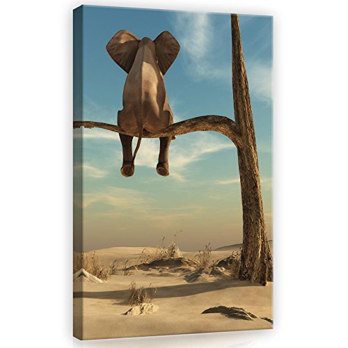 Forwall Elefant auf dem Baum Afrika Tiere Kinderzimmer Kinder Jungs Leinwandbilder Wandbild Kunstdruck Wandbilder Wand Bild auf Leinwand Aufhängefertig (11898, O4 (60 x 40 cm))
