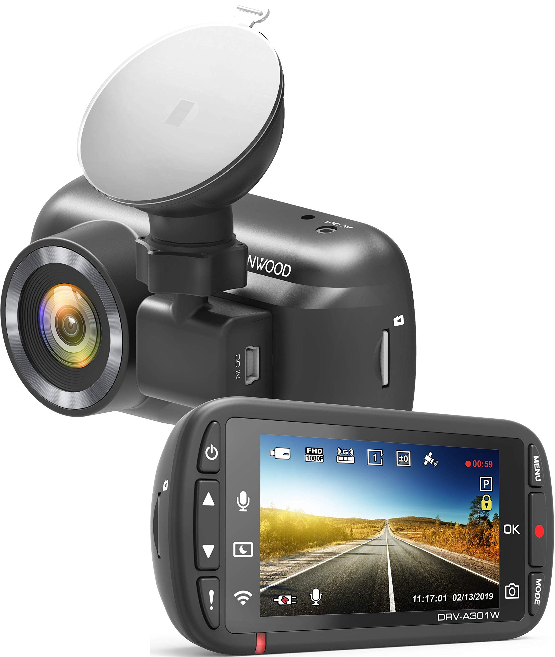 Kenwood DRV-A301W Full-HD-Dashcam mit 3-Achsen G-Sensor, GPS und Wireless Link, inkl. 16GB Micro SD-Karte