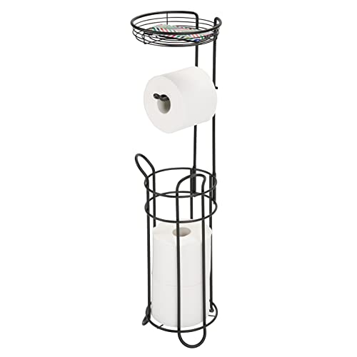 mDesign Toilettenpapierhalter ohne Bohren – Klorollenhalter fürs Badezimmer – Papierrollenhalter für vier Rollen mit Ablage – mattschwarz