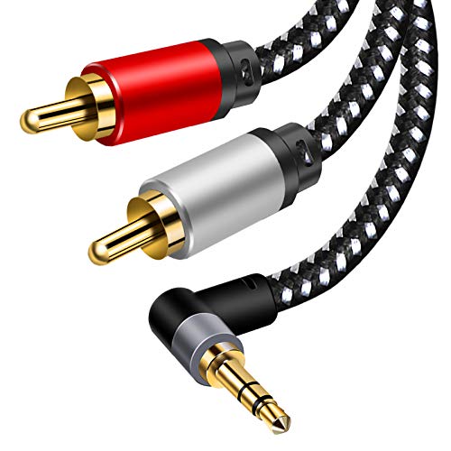 3,5 mm AUX-Kabel, 90° Cinch-Audiokabel, 3,5 mm auf 2 Stecker, Cinch-Stereo-Splitterkabel, 1/8 Zoll rechtwinkliger TRS auf Cinch-Stecker, Audio-Hilfskabel, HiFi-Sound, Nylon geflochten (2 m)