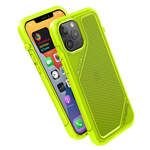 Catalyst Vibe Series Hülle, designt für iPhone 12 Pro Max, patentierte drehbare Stummschaltung, 3 m fallfest, kompatibel mit MagSafe, Crux-Zubehör Befestigungssystem - Neon Yellow