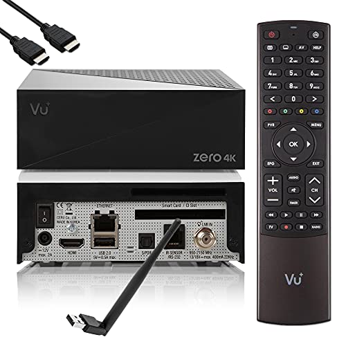 VU Zero 4K - UHD HDR Sat Receiver mit 1x DVB-S2X Tuner, E2 Linux Smart Receiver, YouTube, CI + Kartenleser, Media Player, HbbTV Mediathek, USB, 150Mbit WiFi + EasyMouse HDMI-Kabel