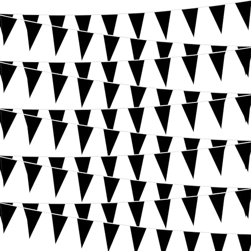30 m schwarze Wimpelkette zum Aufhängen, dreieckige Wimpelkette, solide schwarze Blanko-Flaggen, für große Eröffnung, Geburtstagsfeier, Festival, Feier, Schwarz, 60 Stück