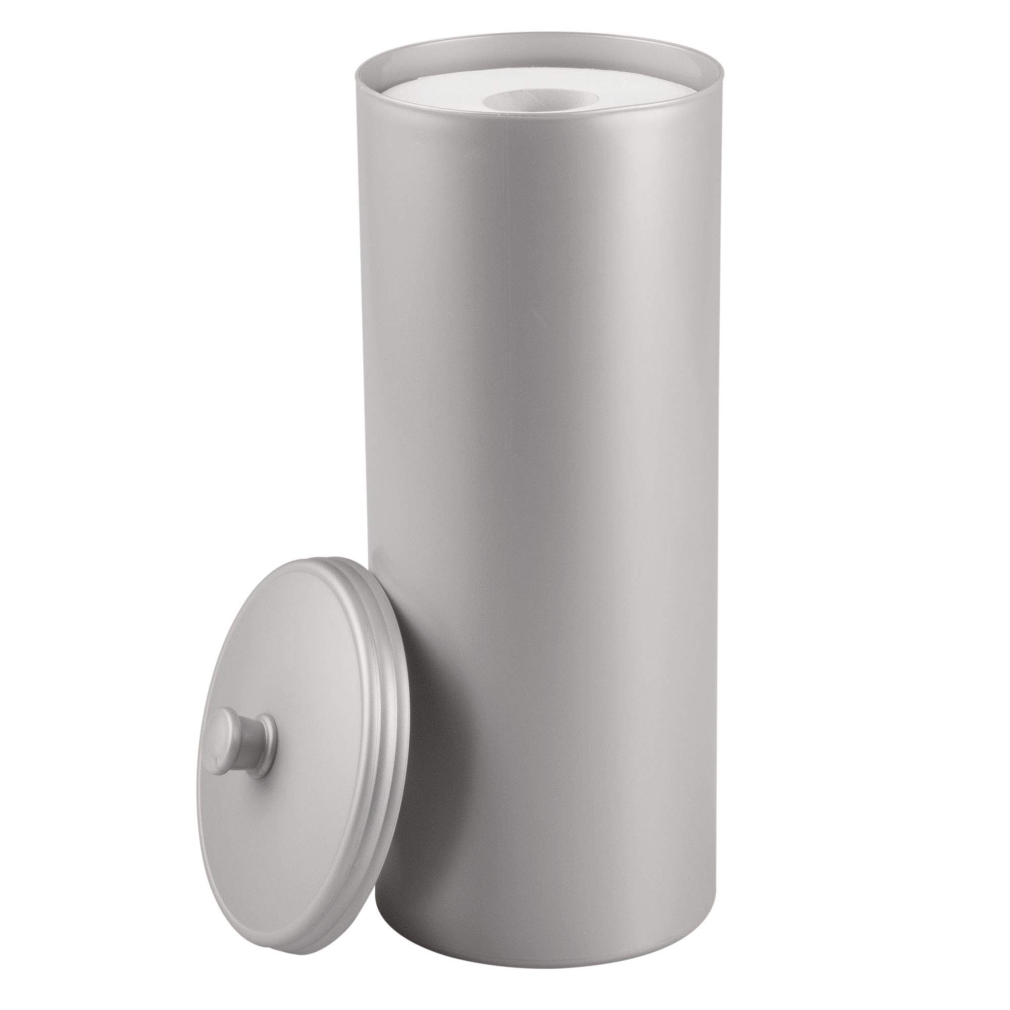 mDesign großer Toilettenpapierhalter mit Deckel – stehende Toilettenpapierhalterung aus Kunststoff (Durchmesser: 16 cm) – Klopapierhalter auch für große Rollen – grau