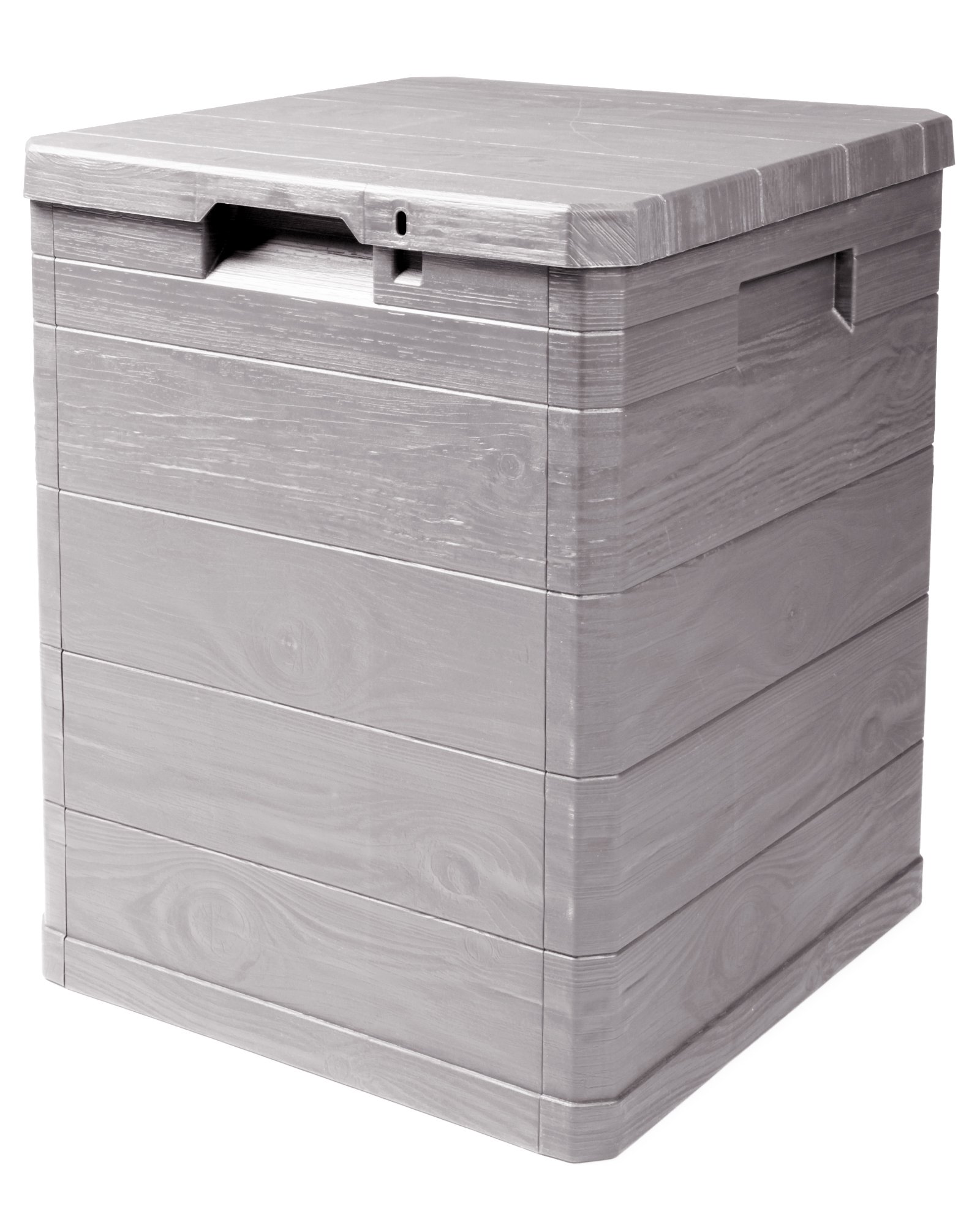 Ondis24 Aufbwahrungsbox Madera Mini Holz-Optik 90L abschließbar Truhe Kissenbox (Warmgrau)