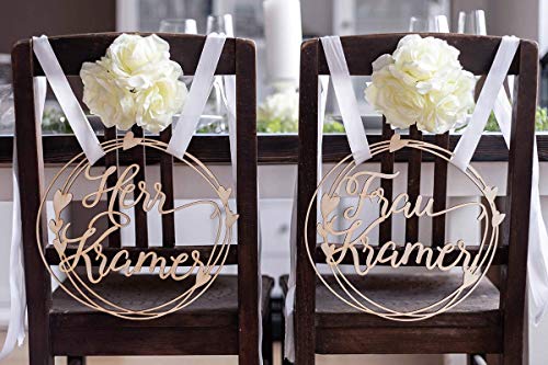 Hochzeitideal Stuhlschilder Hochzeit aus Holz 'Gianna' Braut und Bräutigam mit Namen personalisiert