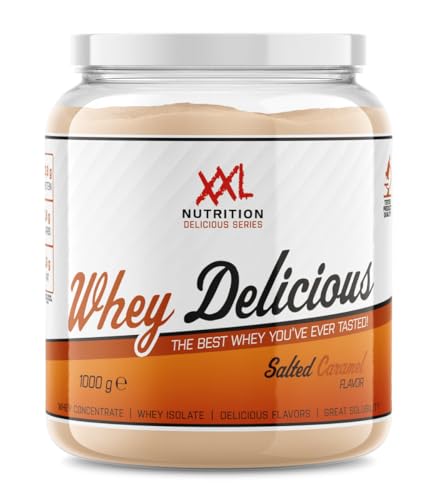 XXL Nutrition - Whey Delicious Protein Pulver - Leckerste Shake - Eiweiss Pulver, Whey Protein Isolat & Konzentrat - Hohe Qualität - 78,5% Proteingehalt - Salted Caramel - 1000 Gramm