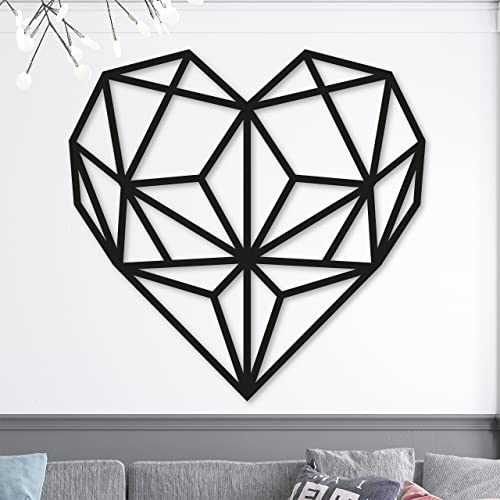 Hochzeitideal.de Holz Wandkunst • Geometrisches Herz • Wanddeko Holz • minimalistische Wandkunst Heart • Wohndekor Herz Liebe (Lackiert, S (50 cm) Höhe)