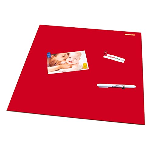 Glas-Magnettafel 50 x 50 cm mit Stift und Magneten, Rot, Magnetboard für Küche, Wohnen und Büro, beschreibbar