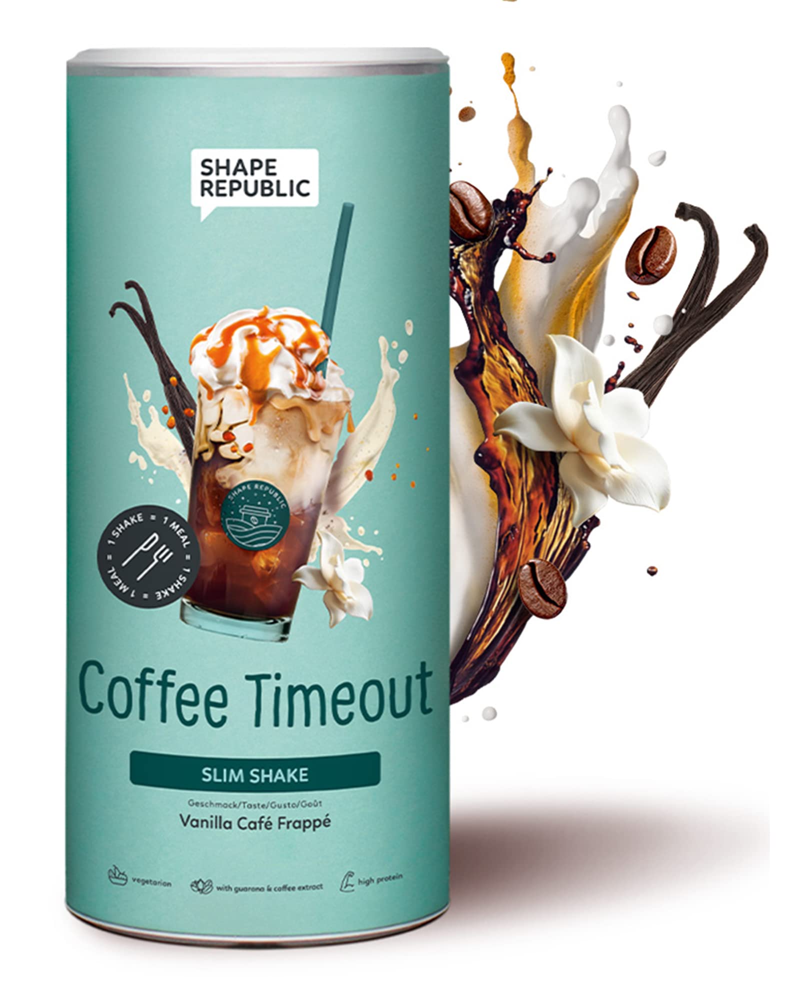 SHAPE REPUBLIC Slim Shake Vanilla Frappuccino Mahlzeitersatz Shake - 14 Shakes pro Dose - Proteinreich, Glutenfrei - Diät Shakes zum Abnehmen