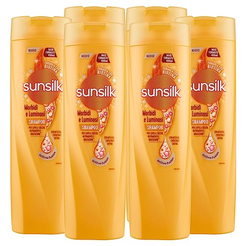 Sunsilk Weiches und helles Shampoo für trockenes Haar, Formel Active Fusion mit Mischung aus Keratin und Biotin, feuchtigkeitsspendend und nährend, 6 Flaschen à 400 ml