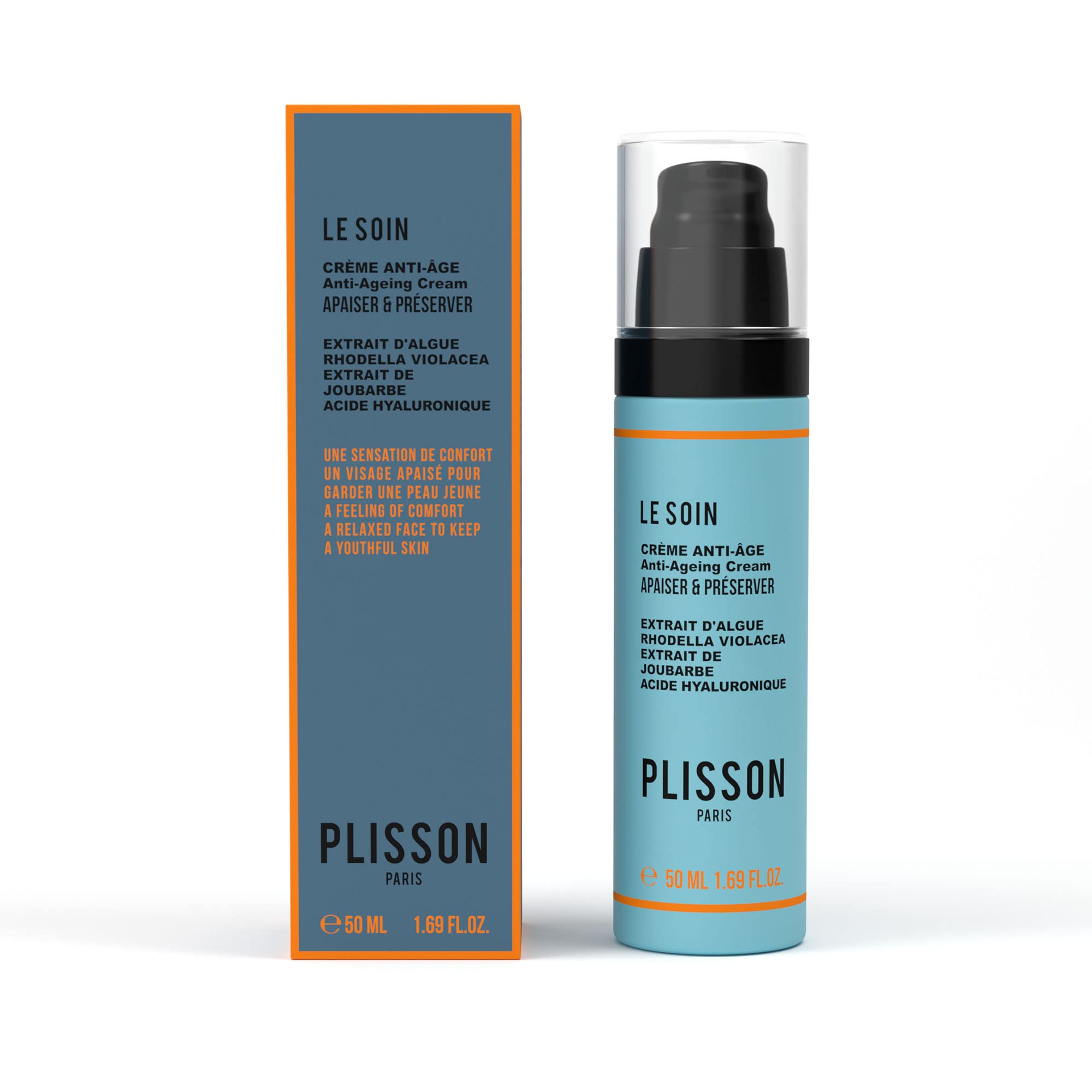 Plisson - Anti-Aging-Creme für das Gesicht für Herren – angereichert mit natürlicher Hyaluronsäure – 99 % Inhaltsstoffe natürlichen Ursprungs, Rhodella-Alge Violacea und Hauswurm – hergestellt in