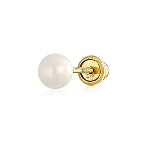 Minimalistische Kleine Einfache 4Mm Weiß Süßwasser Kultiviert Perle Echte 14K Gold Stud Knorpel Ohrring Für Frauen Für Teen Schraube Zurück Juni Geburtsstein