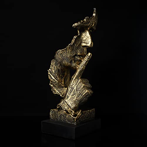 Ponder Statue-Silence is Gold Abstrakte Kunst Statue Modern Home Ornament Kreative Kunstharz Skulptur Ornament Arbeitszimmer Büro Regal Tischdekoration (Gold)