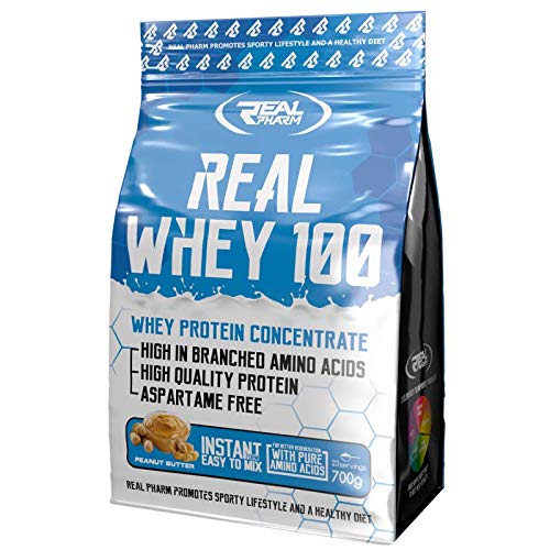 Real Pharm Whey 100 Eiweiß Protein WPC - 700g + Gratis Produktprobe! (Weiße Schokolade mit Kokos)