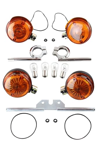 6V Blinker Set: 4 Blinker orange mit E-Zeichen + Halter vorn + hinten + 6V Lampen Ba15s für Simson
