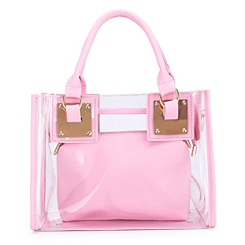 AlwaySky Damenmode Transparente Tasche 2 in 1 Handtasche Top Griff Tote Schulter Crossbody Tasche Pink