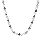 Valero Pearls Damen-Collier Kette 925 Silber rhodiniert Perle Süßwasser-Zuchtperle weiß hellgrau pfauenblau - Perlenkette mit echten Perlen