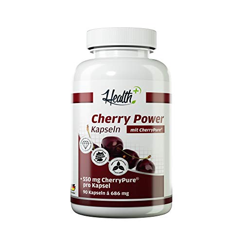 Health+ Cherry Power - 90 Kirschextrakt-Kapseln, 550 mg Cherry Pure aus der Montmorency Kirsche, hochdosiert und reich an Vitaminen, Mineralstoffen & Antioxidantien, Made in Germany
