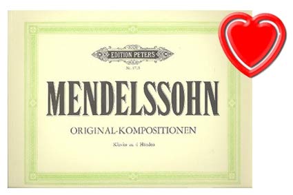 Originalkompositionen für Klavier zu 4 Händen von Mendelssohn-Bartholdy, Felix - mit bunter herzförmiger Notenklammer