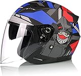 Vintage Halbhelm Jet-Helm · Motorrad-Helm Roller-Helm Scooter-Helm Moped Mofa-Helm Chopper Vespa-Helm,DOT/ECE Zulassung Mit Doppelvisier Offenem Gesicht Helm (Color : G, Größe : XL=61-62cm)