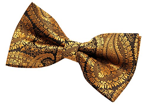 Retreez Herren Gewebte vorgebundene Fliege Paisley Kunst Muster 13 cm - gold auf schwarz