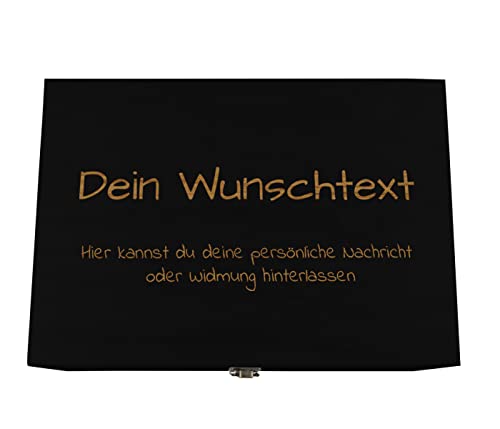 Holzkiste schwarz personalisierbar mit Gravur Geschenkbox Personalisiertes Geschenk Holzbox Deckel Aufbewahrungsbox Wunschtext 32 x 23 x 16 cm