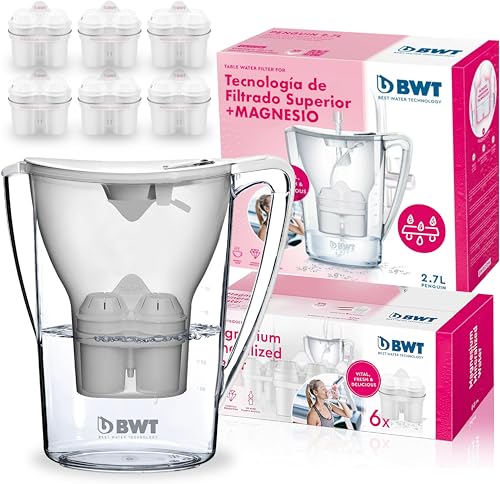BWT Manual Life - Magnesium Wasserfiltertopf + Pack 6 Wasserfiltertopf, 2,6 L weiß