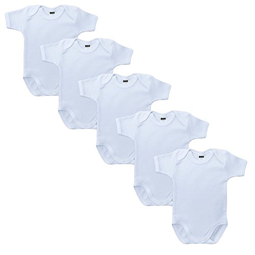 MEA BABY Unisex Baby Kurzarm Body aus 100% Baumwolle im 5er Pack, Baby Body Weiß, Baby Body Weiß für Mädchen, Baby Body Weiß für Jungen (56)