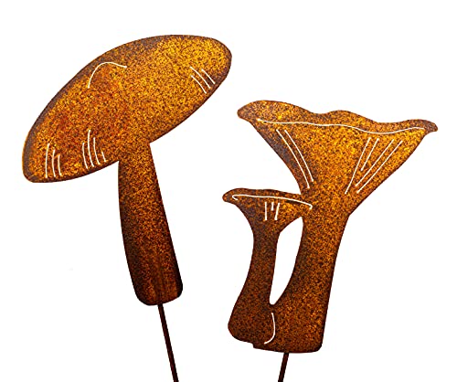 Blümelhuber Edelrost Gartendeko Figuren - 2 Pilz Gartenstecker aus Metall für draußen - Perfekte Deko für Garten oder Haustür