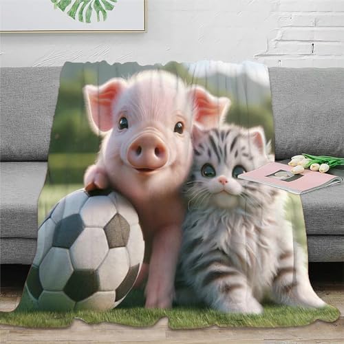 süßes Schwein Flanell Decke 3D Druck Tierthema Sofadecke Weichen Flauschig Flauschig Warm Bett Decken Kuscheldecke for Kinder 60x80inch(150x200cm)