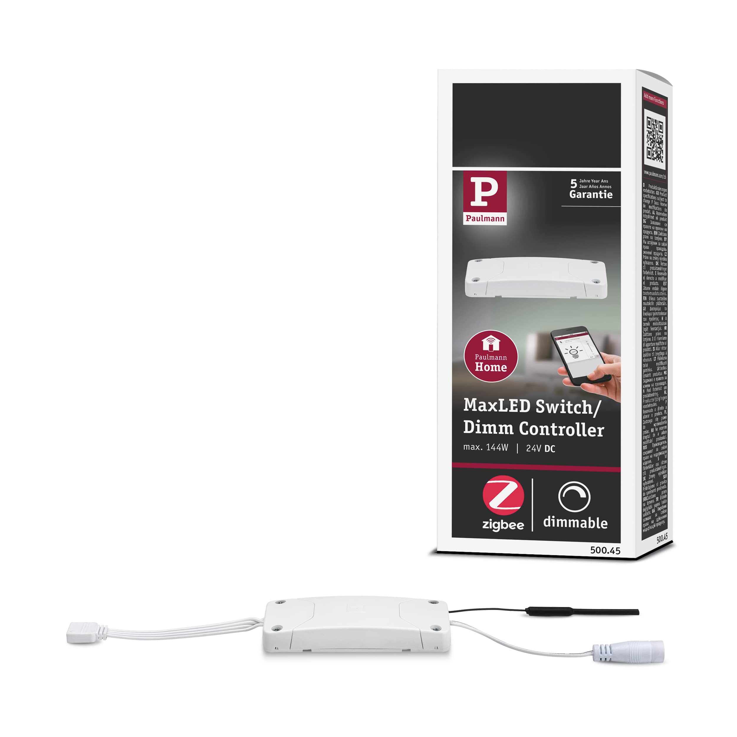 Paulmann 500.45 Smart Home Zigbee Maxled Schalt/Dimm Controller, Kunststoff, max. 144W 24V DC Schaltgerät 50045 - Amazon Echo Plus kompatibel, 3.8 x 9.5 x 1.8 cm